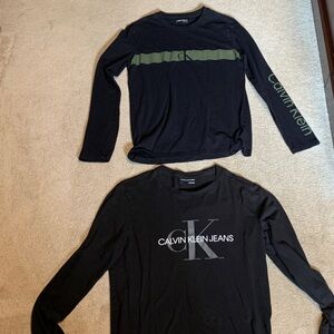 Calvin Klein Jeans Black Long Sleeve Logo Sweatshirts with Olive Accent Lot of 2